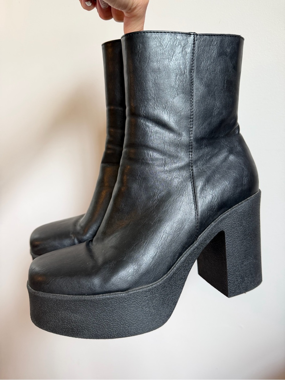 Black Platform Block Heel Ankle Boot - Picture 2 of 6